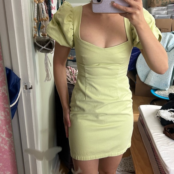 ASOS design denim puff sleeve in citron - Picture 3 of 6